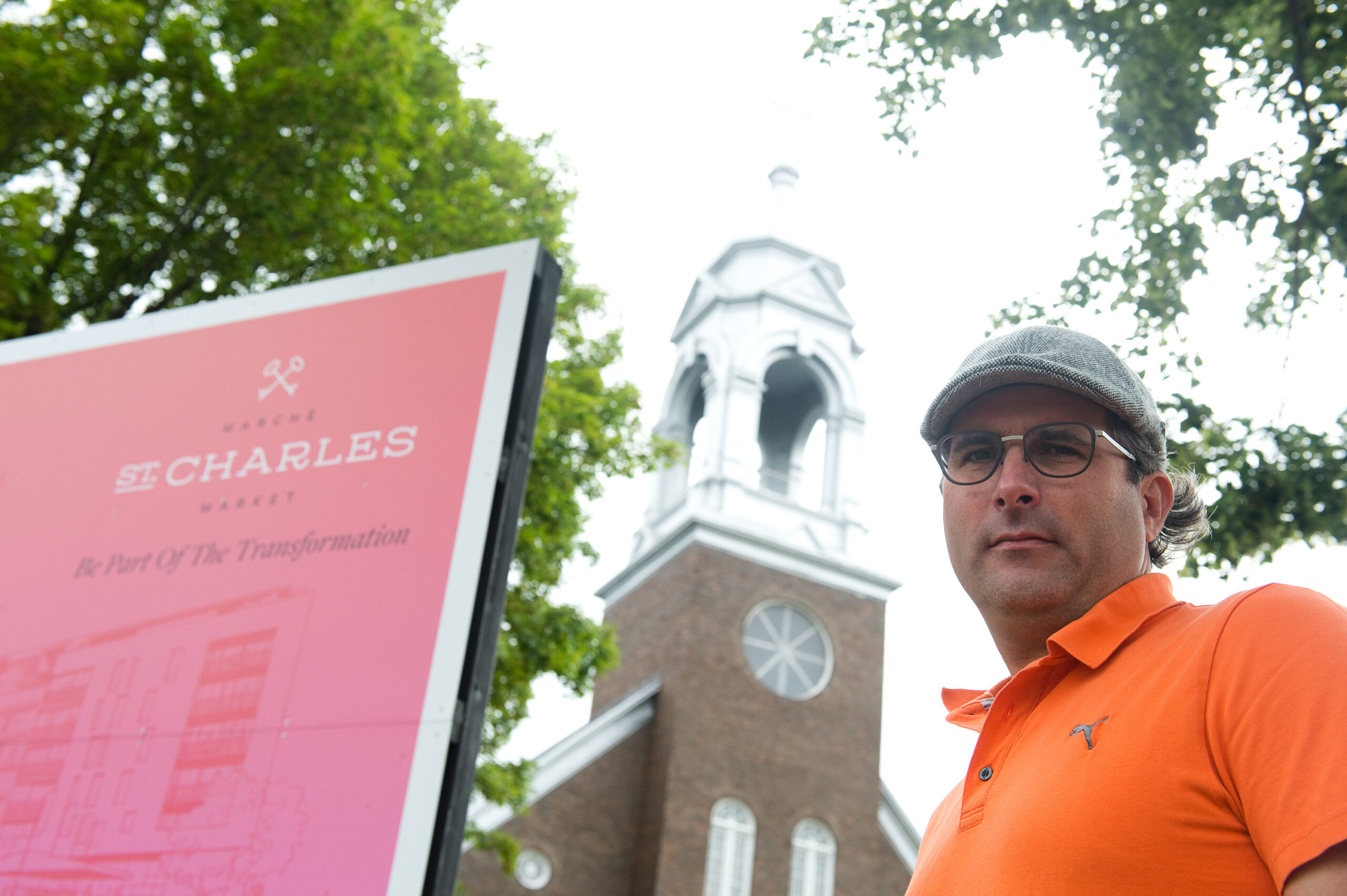 Andrew Reeves of Linebox poses in front of the church.