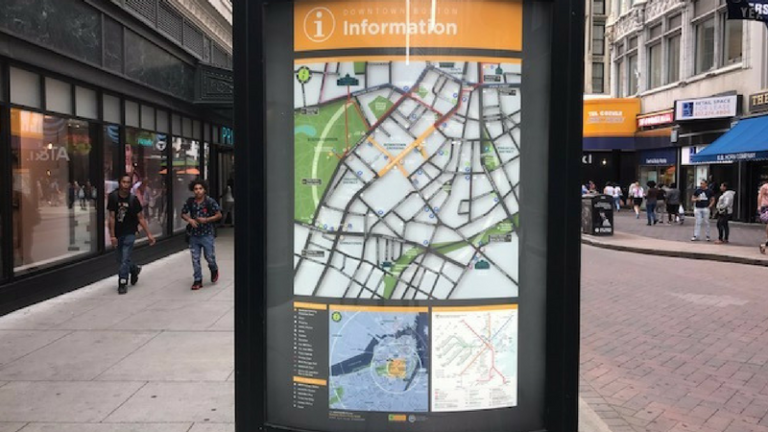 A wayfinding sign in Boston