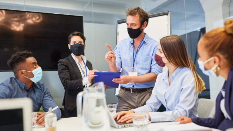 business meeting with masks