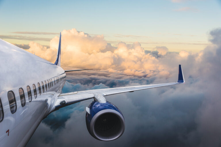 A Boeing plane in the air