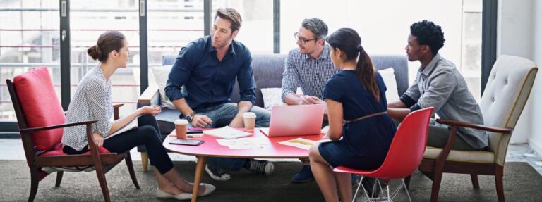 Students working around a table