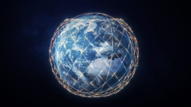 A globe is surrounded by a network of connected lines