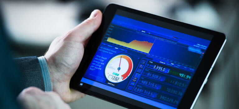 A tablet displaying an energy dashboard
