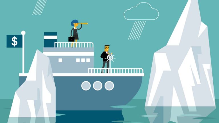 Two businesspeople on a ship