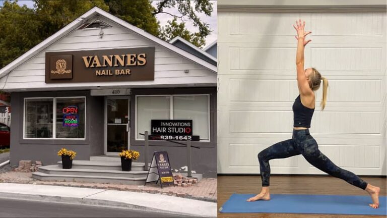 Two photos side by side on the left is a nail salon