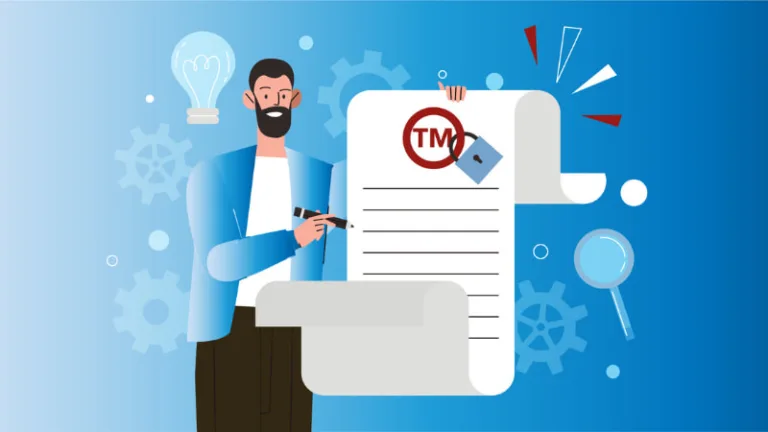 An illustration of a man holding a piece of paper and a pen.