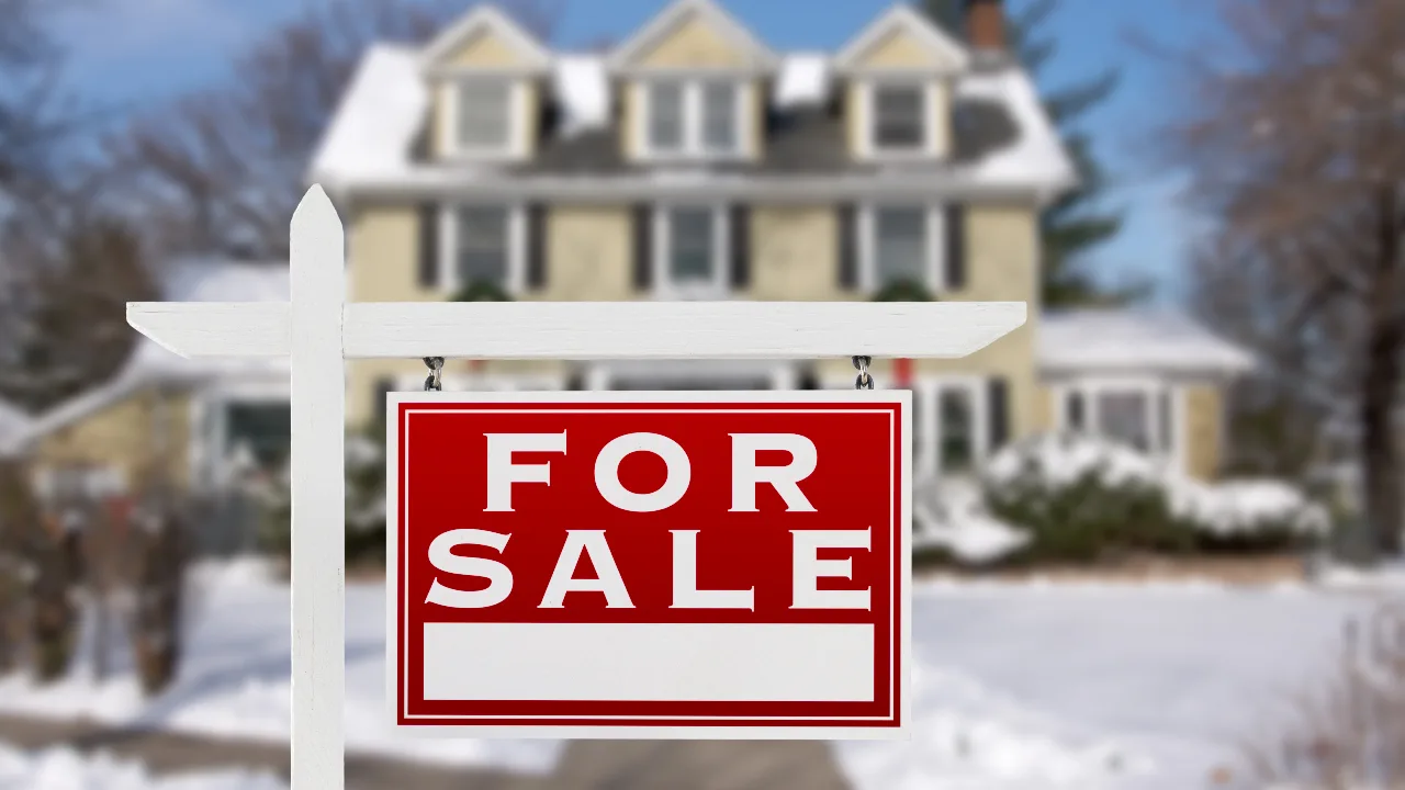 Winter home sale stock image