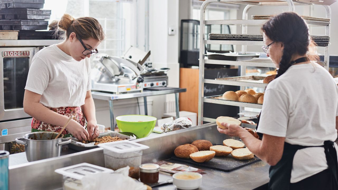 two women working in a bakery