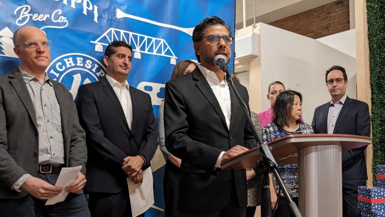 Ottawa Centre MP Yasir Naqvi speaks about the Downtown Ottawa Revitalization Task Force report. He is joined by co-chairs Graeme Hussey (left) and Neil Malhotra.
