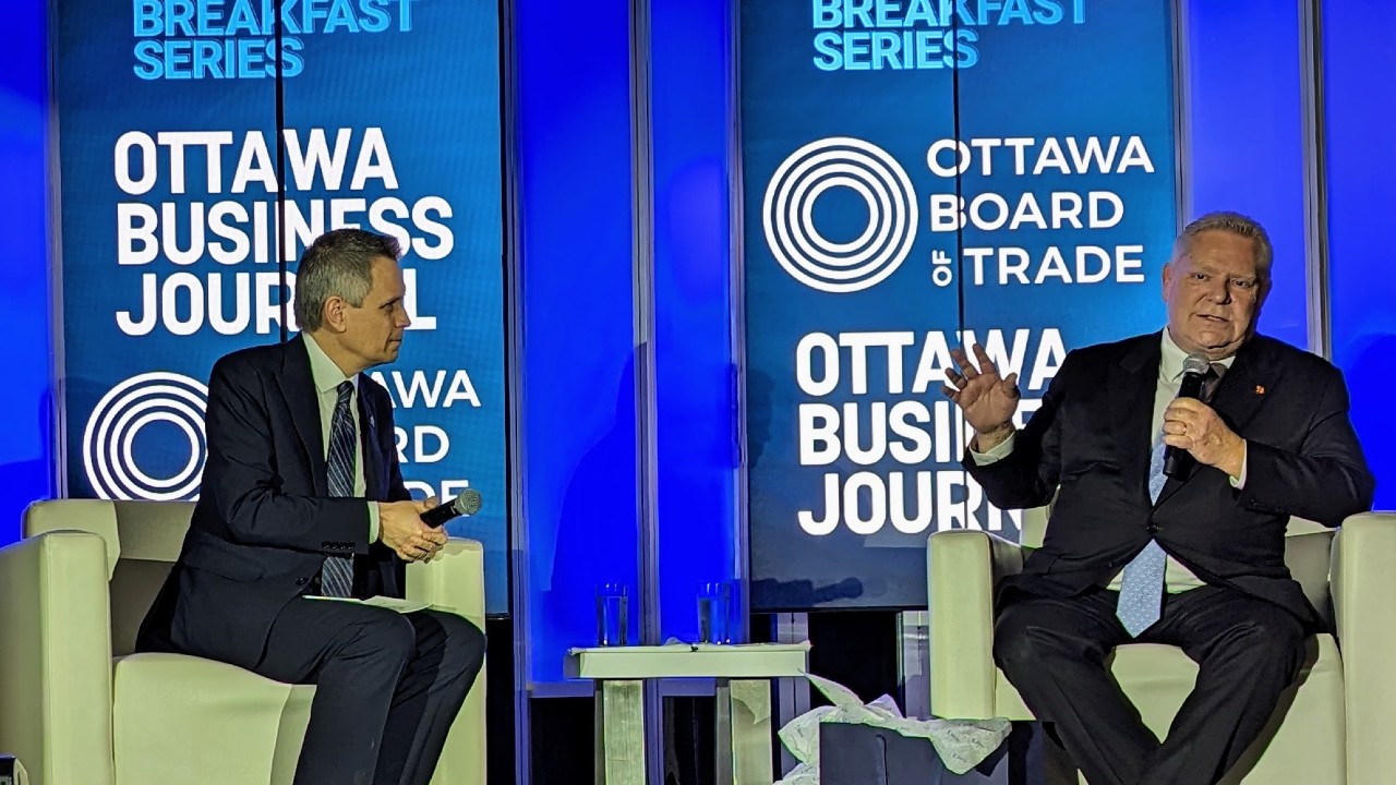 Mayor Mark Sutcliffe (left) and premier Doug Ford at the Mayor's Breakfast on Thursday.