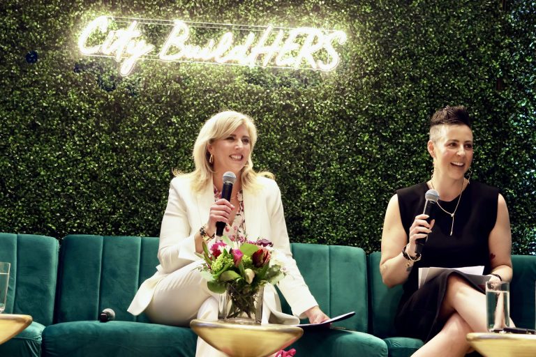 From left, Jennifer Cross, business development manager for MARANT Construction, and Kristen Buter, vice president of property management at Mastercraft Starwood, welcomed a sold-out crowd to City BuildHERS, held at the National Arts Centre's O'Born Room on Thursday, March 7, 2024. Photo by Caroline Phillips