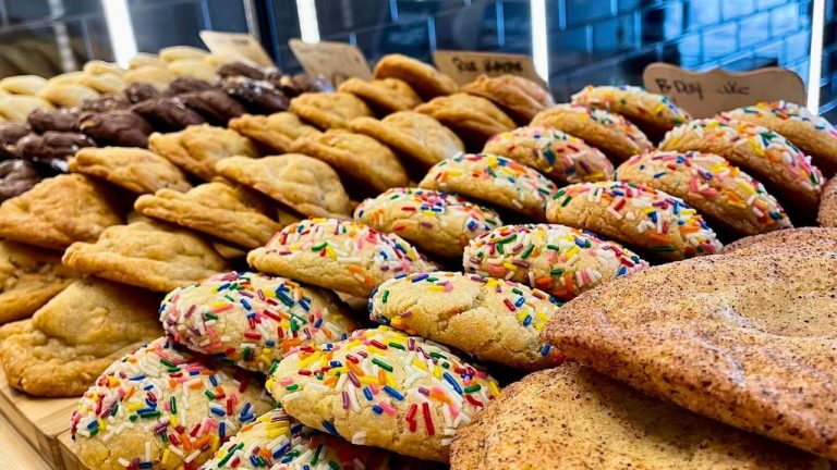Rows upon rows of cookie options at a Courage Cookies location in Toronto.