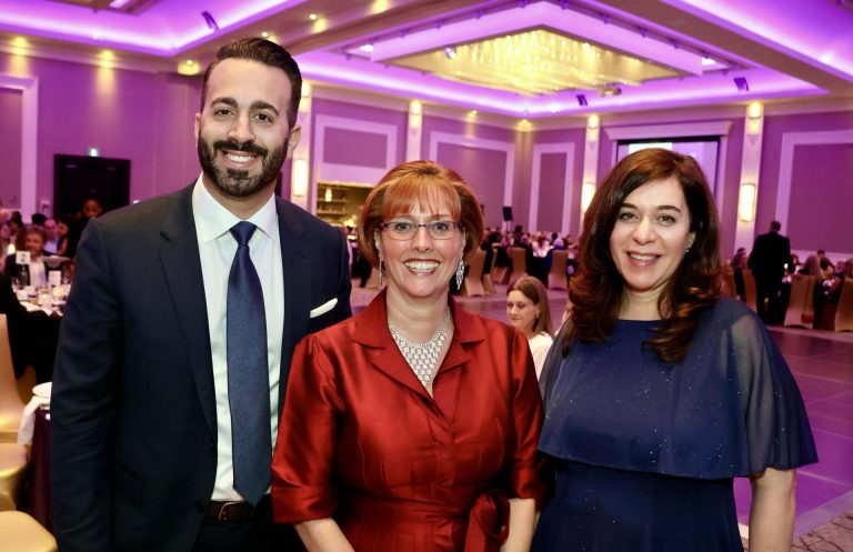 Andrew Abraham, CEO and founder of TAAG, alongside ONFE (Ottawa Network for Education) president and CEO Heather Norris, and Rania Odeh, business development manager at TAAG, at the Spark Soirée held Friday, May 3, 2024, at the Infinity Convention Centre. Photo by Caroline Phillips