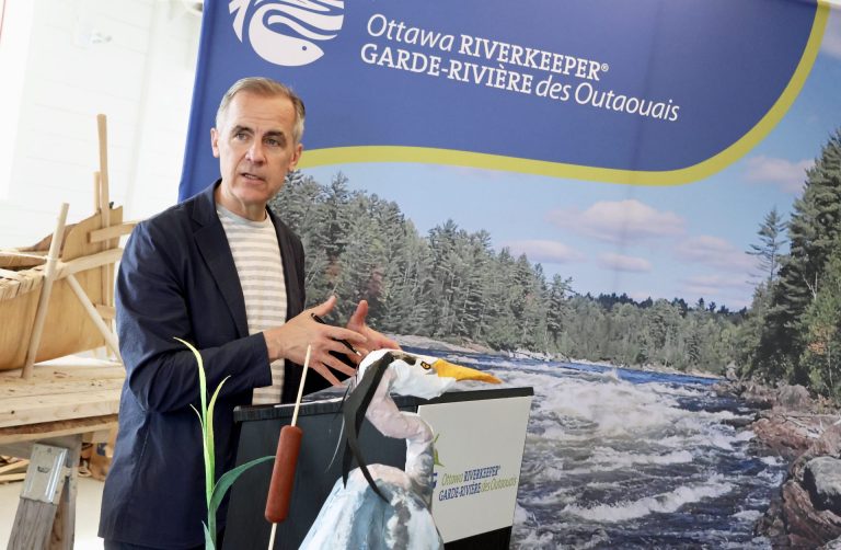 Mark Carney, a strong supporter of the Ottawa Riverkeeper, helped the non-profit organization launch its public fundraising campaign, The Big River Give, at its Learning Lab in the NCC River House on Wednesday, June 19, 2024. Photo by Caroline Phillips