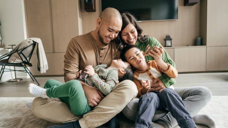 A happy family with young children