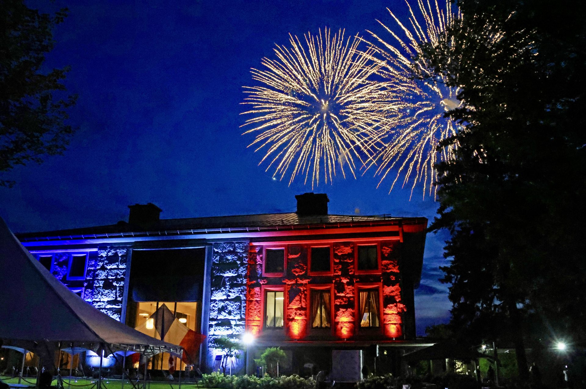 The Bastille Day fireworks display in Ottawa and Gatineau, as seen above the official residence of the French ambassador to Canada, on Sunday, July 14, 2024. Photo by Caroline Phillips