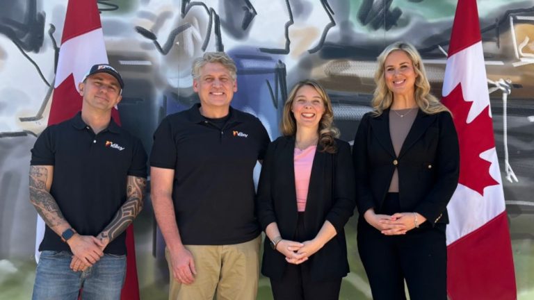 Ottawa Valley Grain Products owner Jennifer Stewart (right) with (from left) director of operations Benny Itzhakov, co-owner Kevin Stewart, and Minister Jenna Sudds. (Supplied)