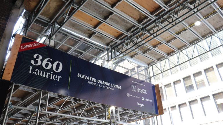 Construction is underway at a former downtown office building, which is being converted into a residential apartment building. (Photo by Mia Jensen)