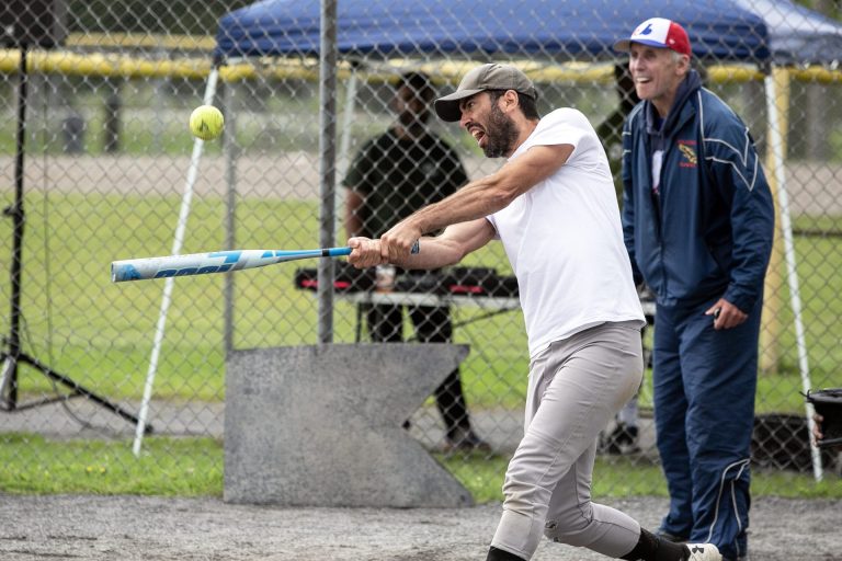 Dean Blachford at bat during the Blachford Tax Law Charity Game held at the RA Centre on Wednesday, Aug. 21, 2024. Photo by Matt Stewart/Matt Stewart Photos