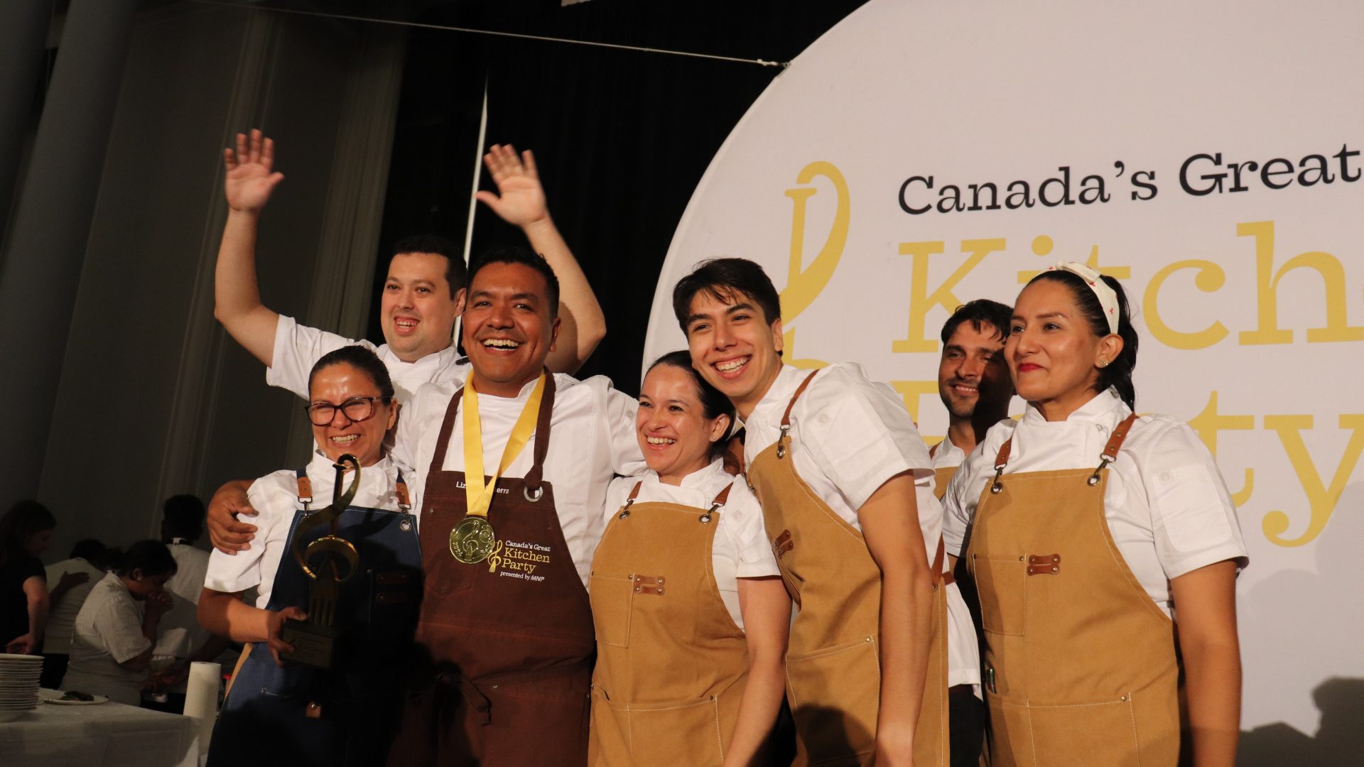 Raphaël Peruvian Cuisine's Lizardo Becerra (third from left) and his team after winning Canada's Great Kitchen Party Ottawa. (Photo by Mia Jensen)
