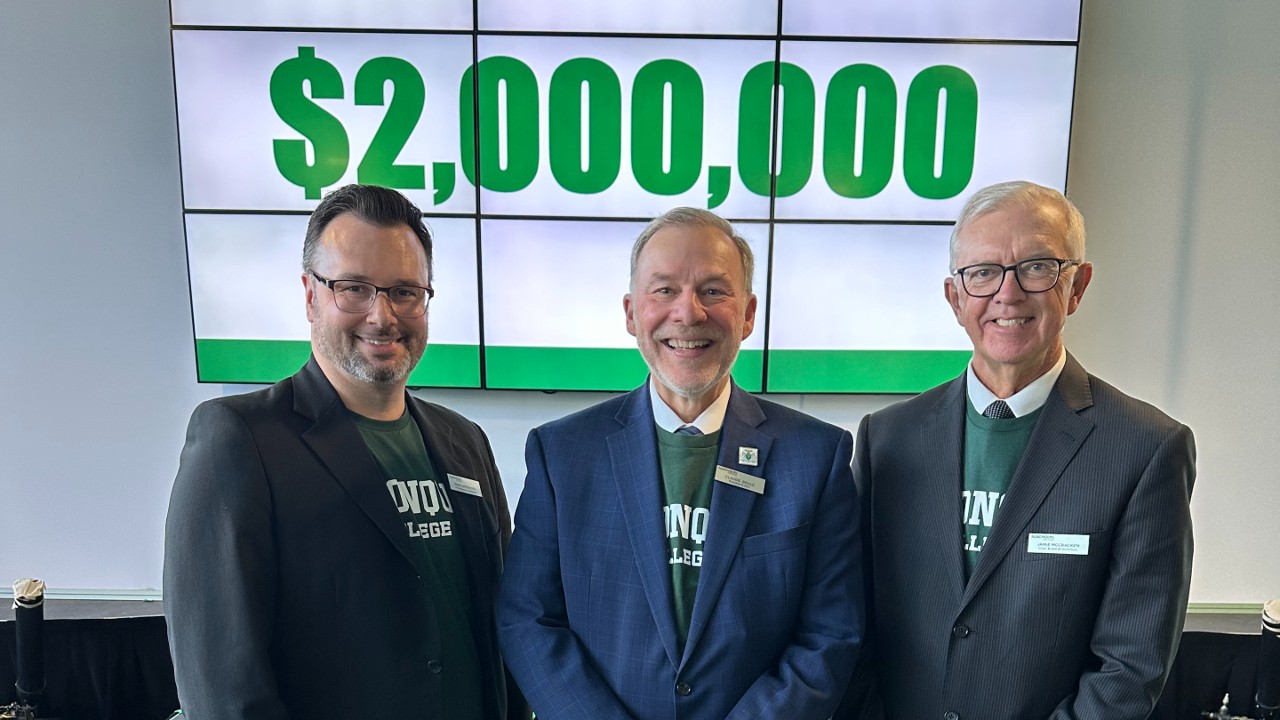From left: Mark Savenkoff, vice-president of advancement and strategy at Algonquin College, Claude Brulé, president and CEO of Algonquin College, and Jamie McCracken board chair at Algonquin College. (Photo by Sam Laprade)