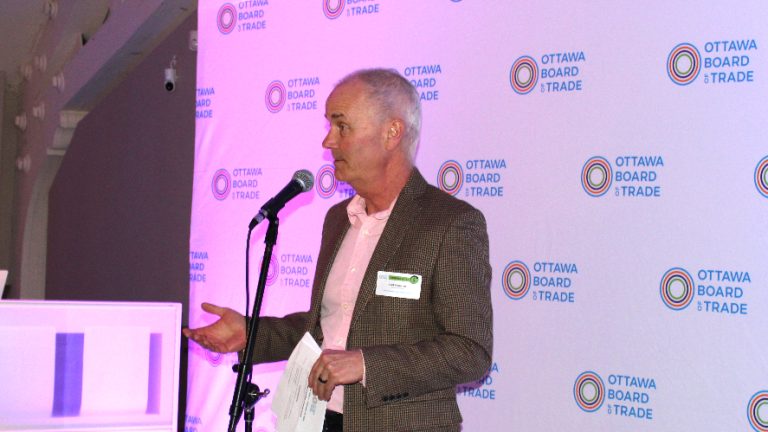 Mark Monahan, executive director and founder of Ottawa Bluesfest, addresses guests at the Business After 5 event, presented by Ottawa Board of Trade and Ottawa Bluesfest on Tuesday, Feb. 25, 2025. Photo by Marissa Galko.