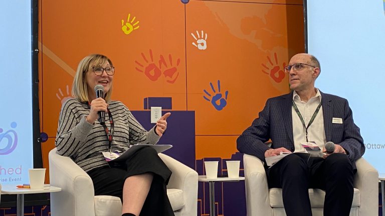 Fireside chat to kick off the Unleashed 2025 with Kelly Storie, Executive Director, La Siembra Cooperative with Michael Murr, Executive Director, Centre for Social Enterprise Development. Photo by Andrea Kennedy.