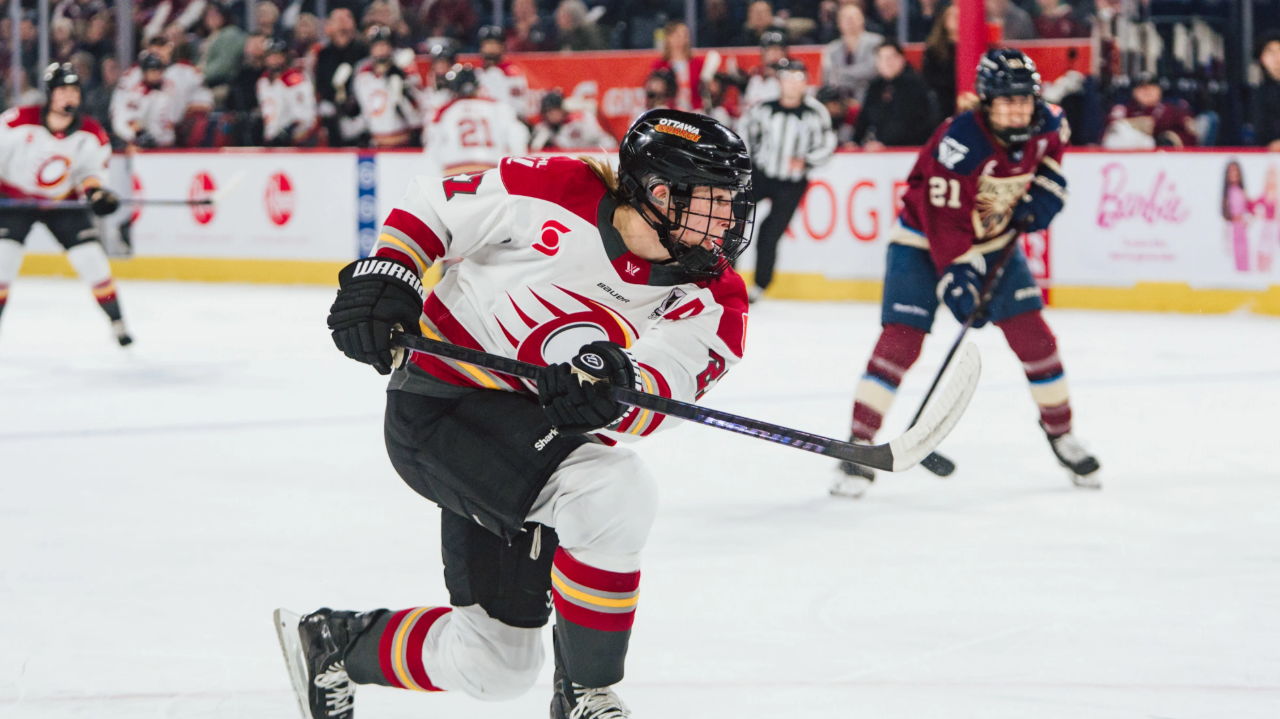 Ottawa Charge forward Shiann Darkangelo during the first playoff game against the Montreal Victoire. Photo from PWHL website.