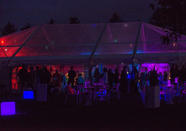 Tent at night at the Ottawa Riverkeeper Gala at Jacques-Cartier Park on May 21, 2025. Photo by Tia MacPherson.
