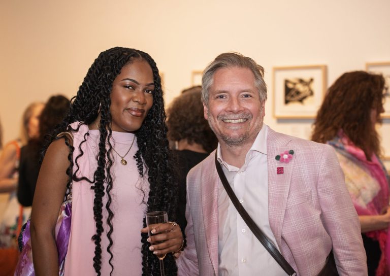 Artist Dion Prints and OAG board chair Mark Schaan at the Ottawa Art Gallery Paint the Town Pink art auction May 29, 2025 at the OAG. Photo by Tia MacPherson.