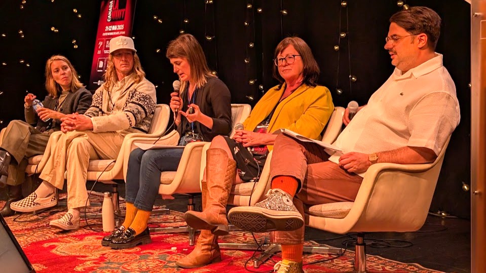 Canada After Dark hosted a roundtable on rural activation and nightlife, featuring Ella Overkleeft (left), founder of Rural Radicals in the Netherlands; Matthew Vandenberg, manager and event host for Rideau Pines Farm; Geneviève Marquis, property management officer for the National Capital Commission; and Trina Mather-Simard, CEO of Indigenous experiences for Mādahòkì Farm. Nightlife commissioner Mathieu Grondin (right) moderated. Photo by Mia Jensen