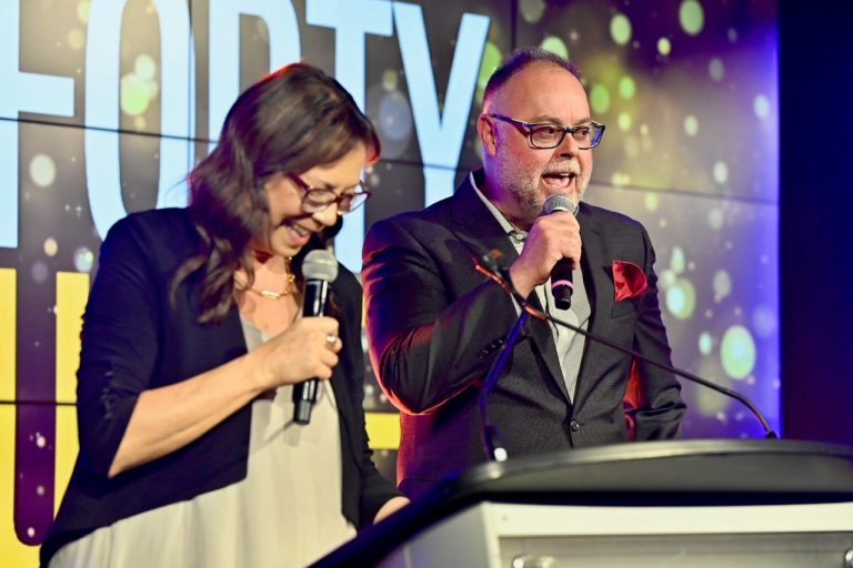 Sueling Ching, president of the Ottawa Board of Trade, and Michael Curran, president and publisher of the Ottawa Business Journal emcee at the Forty Under 40 awards gala on Friday, June 27. Photo by Mark Holleron.