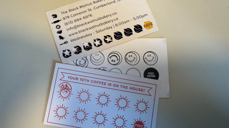 Coffee cards from local coffee shops. Photo by Vanessa Chiasson.