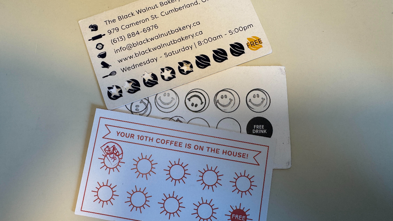 Coffee cards from local coffee shops. Photo by Vanessa Chiasson.
