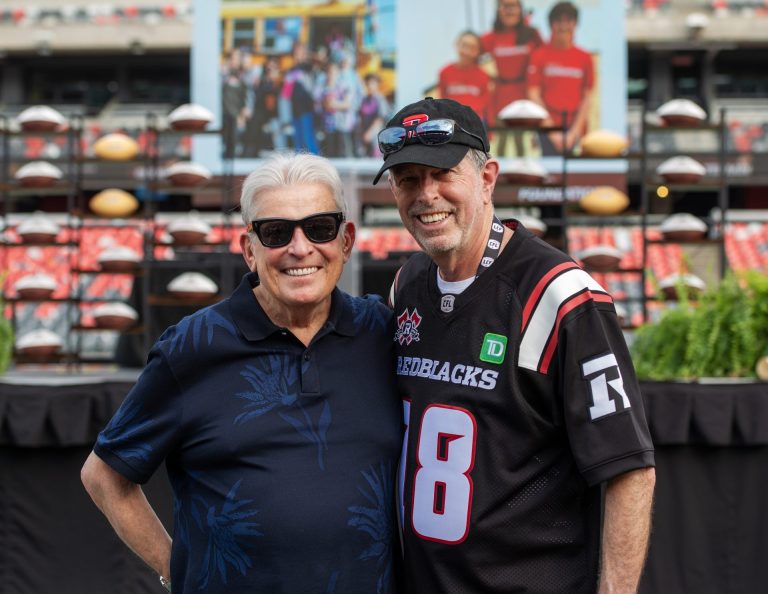 John Ruddy, OSEG managing partner and executive chairman with Trinity Development Group Inc., with Roger Greenberg, OSEG executive chairman and managing partner and executive chairman of The Minto Group, at Gourmet on the Gridiron, June 24, 2025. Photo by Tia MacPherson.