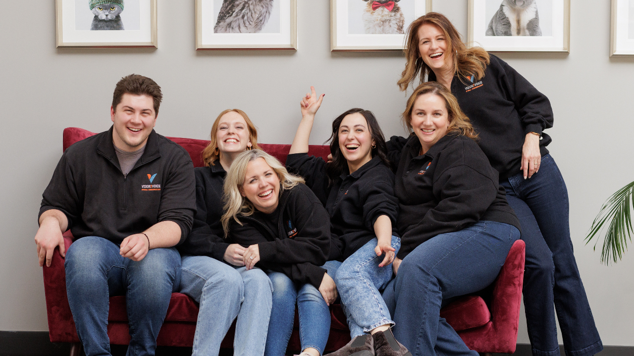 Andrea Greenhous, CEO of Vision2Voice, and her team. Photo supplied by Andrea Greenhous.