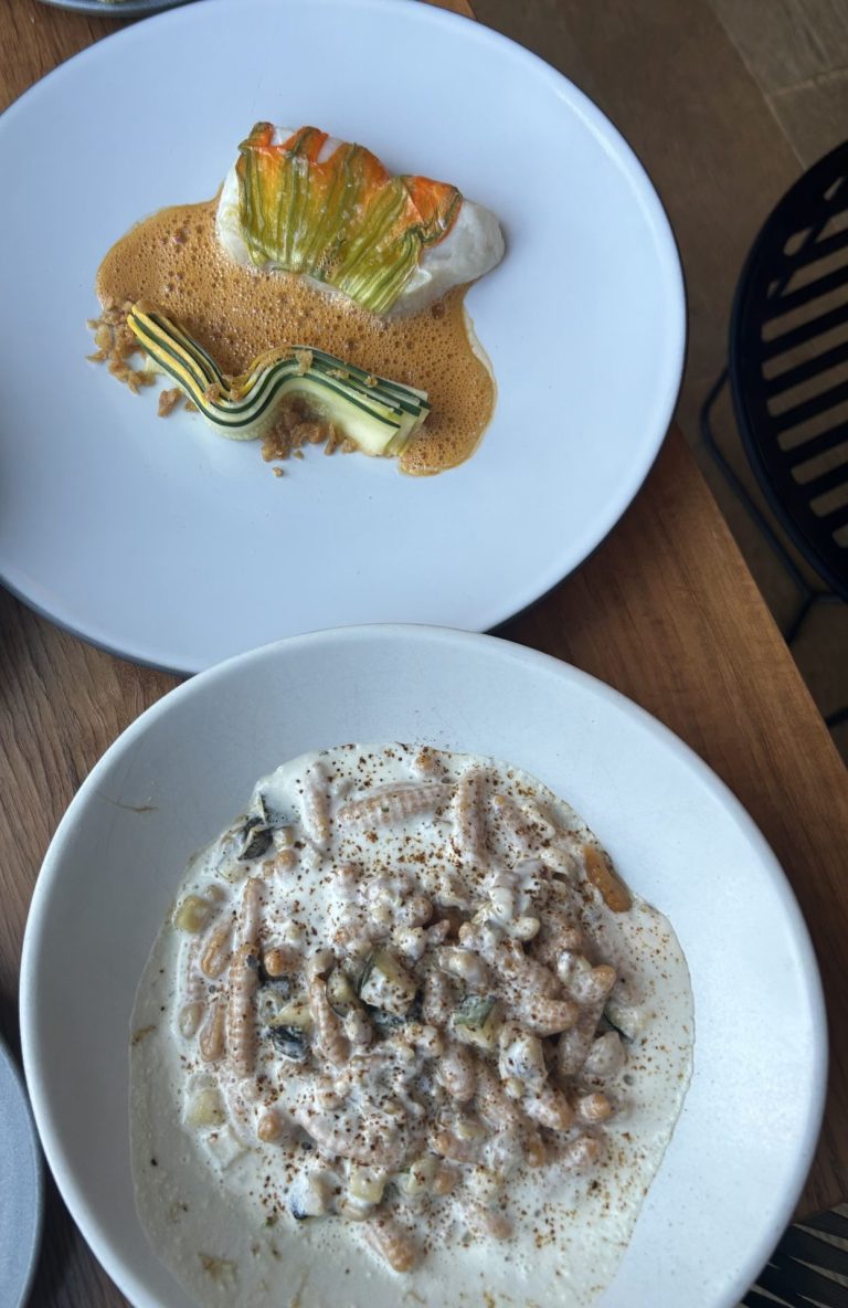 Cavatelli pasta with cheddar mousse and shimeji mushrooms and gazpacho from Norca. Photo by Jordan Pizzuti.
