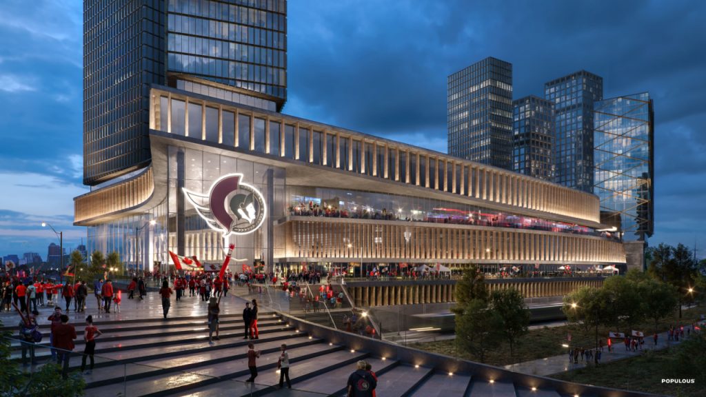 An artist's rendering shows a proposed design for a new NHL arena at LeBreton Flats. File photo.