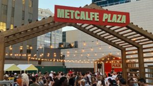 Metcalfe Plaza, at the corner of Metcalfe and Gloucester streets, is an outdoor events space, offering free shows and activities during a six-week pilot. Photo from the Nightlife Office's Instagram page.