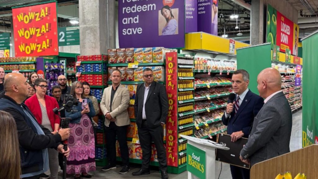 Mayor Mark Sutcliffe spoke at the opening of the new "urban concept" Food Basics store at 340 Queen St. on Thursday morning. Photo from Mark Sutcliffe's LinkedIn.