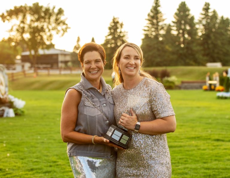 Co-chairs Catherine McLaughlin and Karen Sparks after the Get Up and Gallop Competition, Spurs & Sparkles for QCH Foundation at Wesley Clover Park, August 13, 2025. Photo by Tia MacPherson.