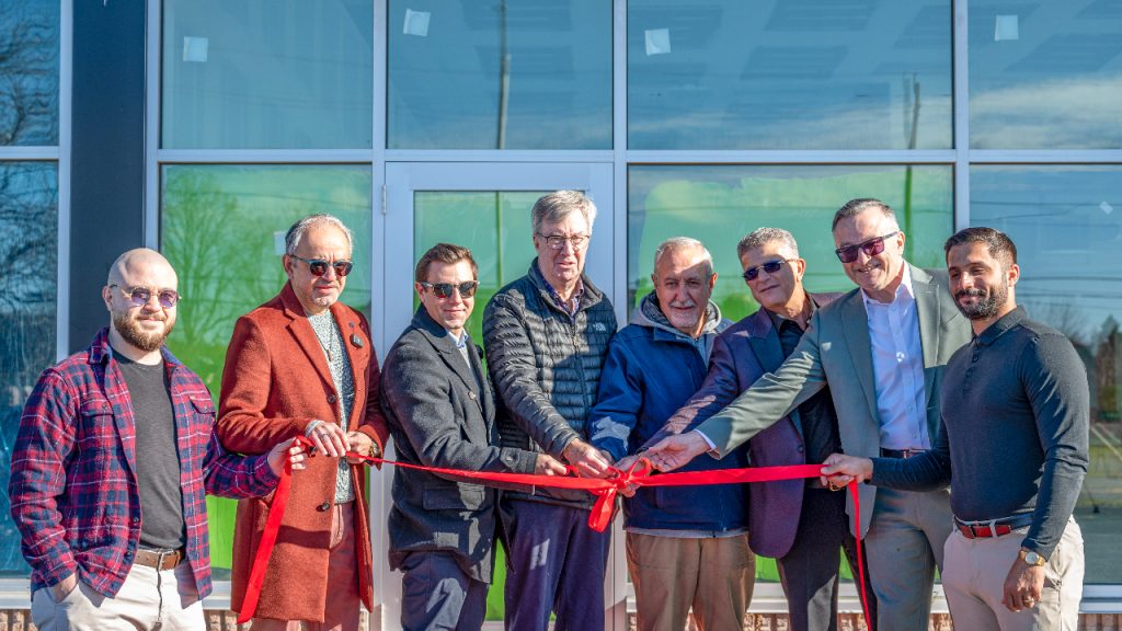 Community leaders come together for the ribbon-cutting ceremony at Dunrobin Plaza on Oct. 29, 2025. From left to right: Elias Tayar, Wadah Al-Ghosen, Kelly Clarke, Jim Watson, Eli El-Chantiry, Ratib Okal, Georges Tayar, Alie Mansour. Photo provided by Wadah Al-Ghosen.