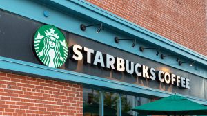 Starbucks at Elgin and Lisgar streets in Ottawa. Stock photo.