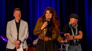 Colin Mills (OMIC), Melanie Brulée (OMIC) and Kevin Ford (Calian and Mannequin @ the door) at TechRocks, Brookstreet Hotel, October 22nd, 2025. Photos Tia MacPherson for OBJ.