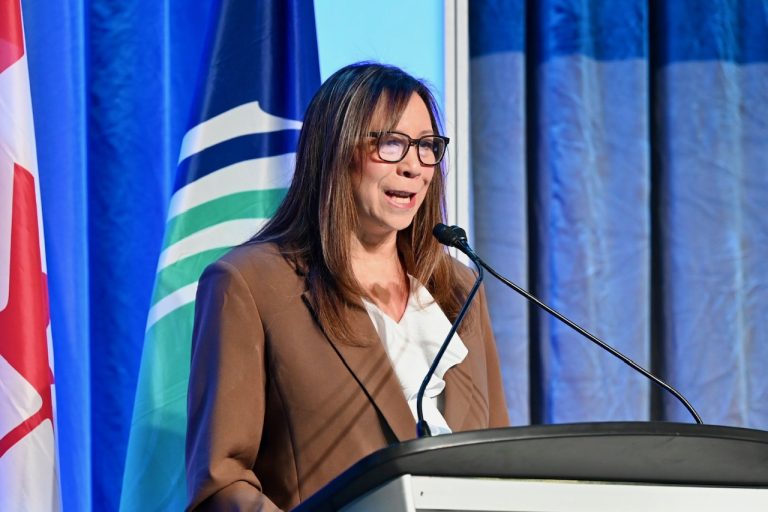 Sueling Ching, president and CEO of the Ottawa Board of Trade, speaking at the Mayor's Breakfast event on Dec. 8, 2025. Photo by Mark Holleron.