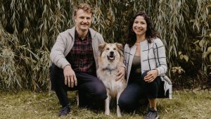 Fuzz Bomb Collages founders Damian Polan and Marysol Madrazo, with Mr. Toby, their dog and CEO. Photo supplied