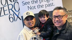 James Noun of One Zero Six Salon, James' son Lennox, Dan MacMillan of BMO Private Wealth