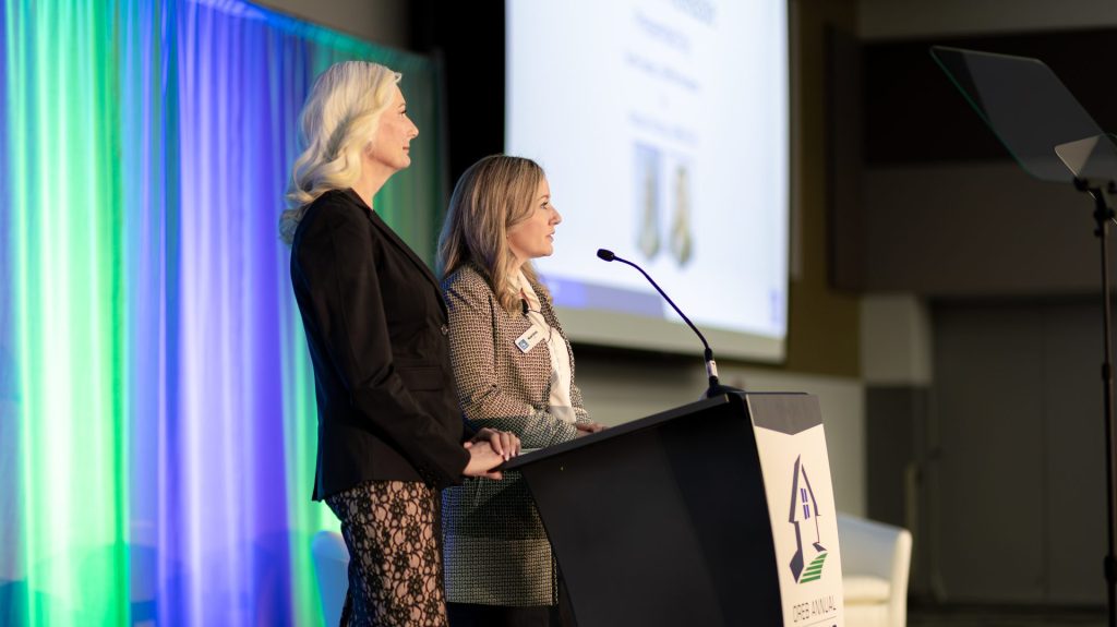 OREB president Tami Eades (left) and CEO Nicole Christy at the OREB 2026 Housing Symposium on Jan. 16. Photo credit: Michael Mackinnon, OREB