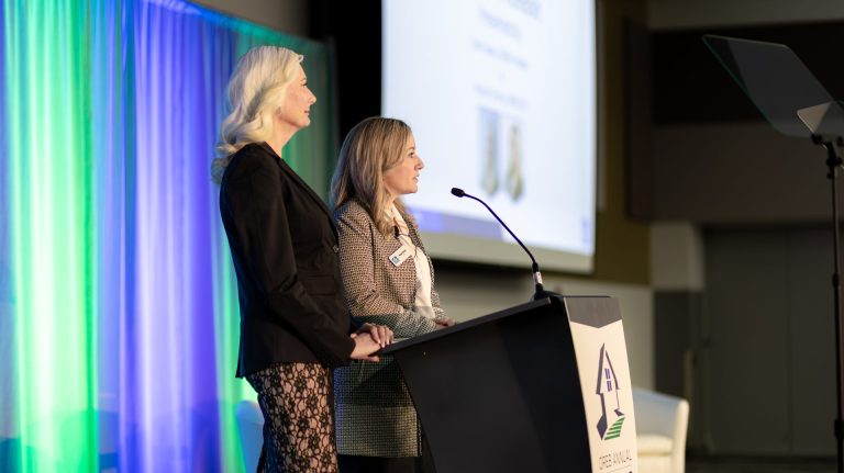 OREB president Tami Eades (left) and CEO Nicole Christy at the OREB 2026 Housing Symposium on Jan. 16. Photo credit: Michael Mackinnon, OREB