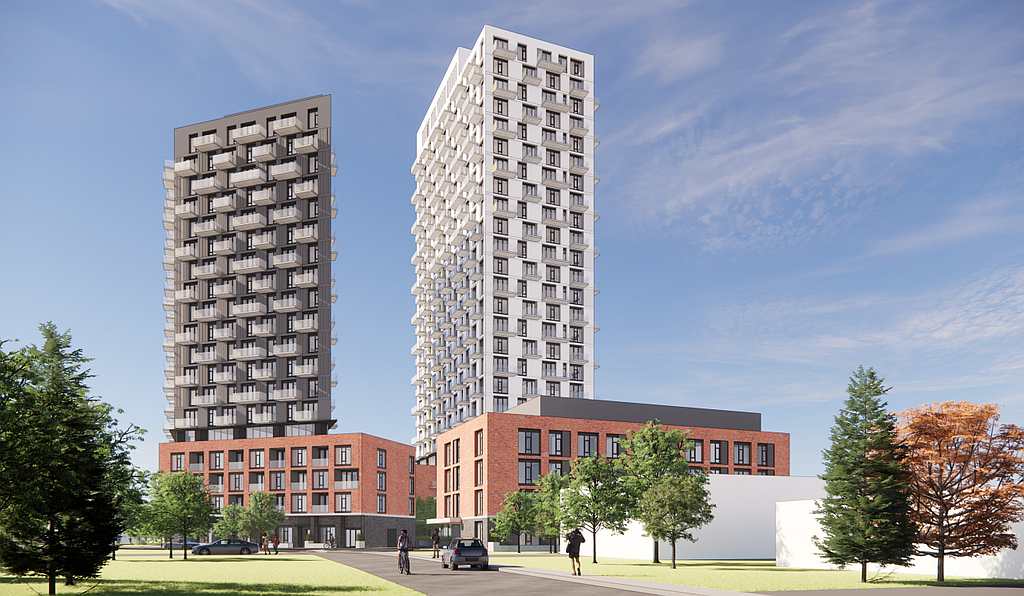 The view looking north on Savage Drive at a proposed development in Stittsville. Image credit: Fotenn Planning + Design, Figurr Architects Collective.